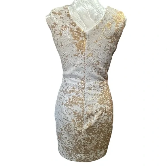 Dress the Population Sz XSmall Gold & White Sequin Mini Dress Party Stretch - Picture 4 of 13